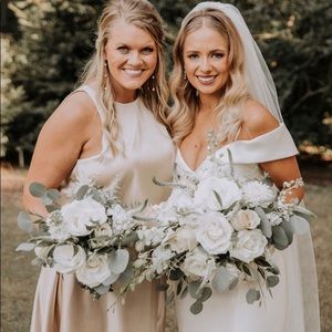 wren satin gold champagne bridesmaids dress